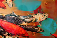 Image 3 of Original Canvas - Koi on Crimson with Turquoise and Gold - 36" x 48"