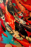 Original Canvas - Koi on Crimson with Turquoise and Gold - 36" x 48"