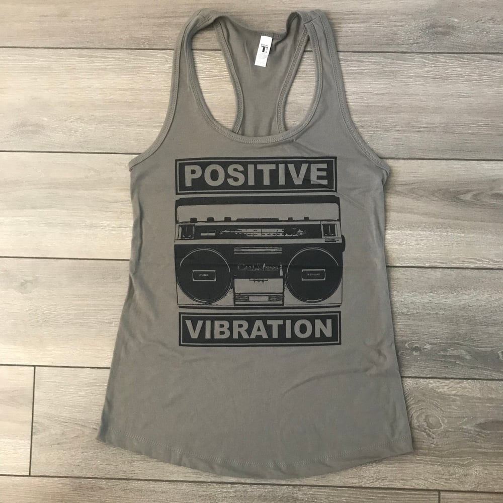 Image of Positive Vibration Radio Womens Tank Top Warm Grey
