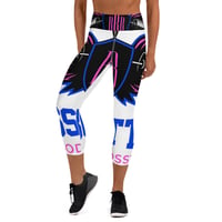 Image 1 of BOSSFITTED White Neon Pink and Blue Yoga Capri Leggings