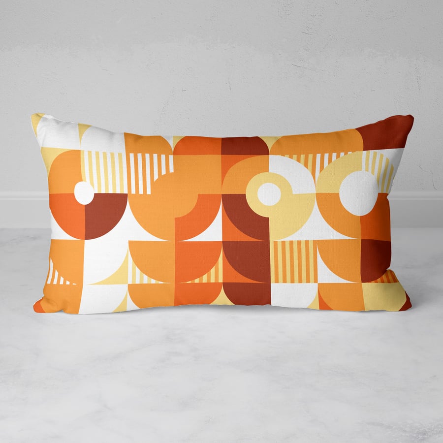 Image of Monochromatic Machine in Orange Rectangular Throw Pillow