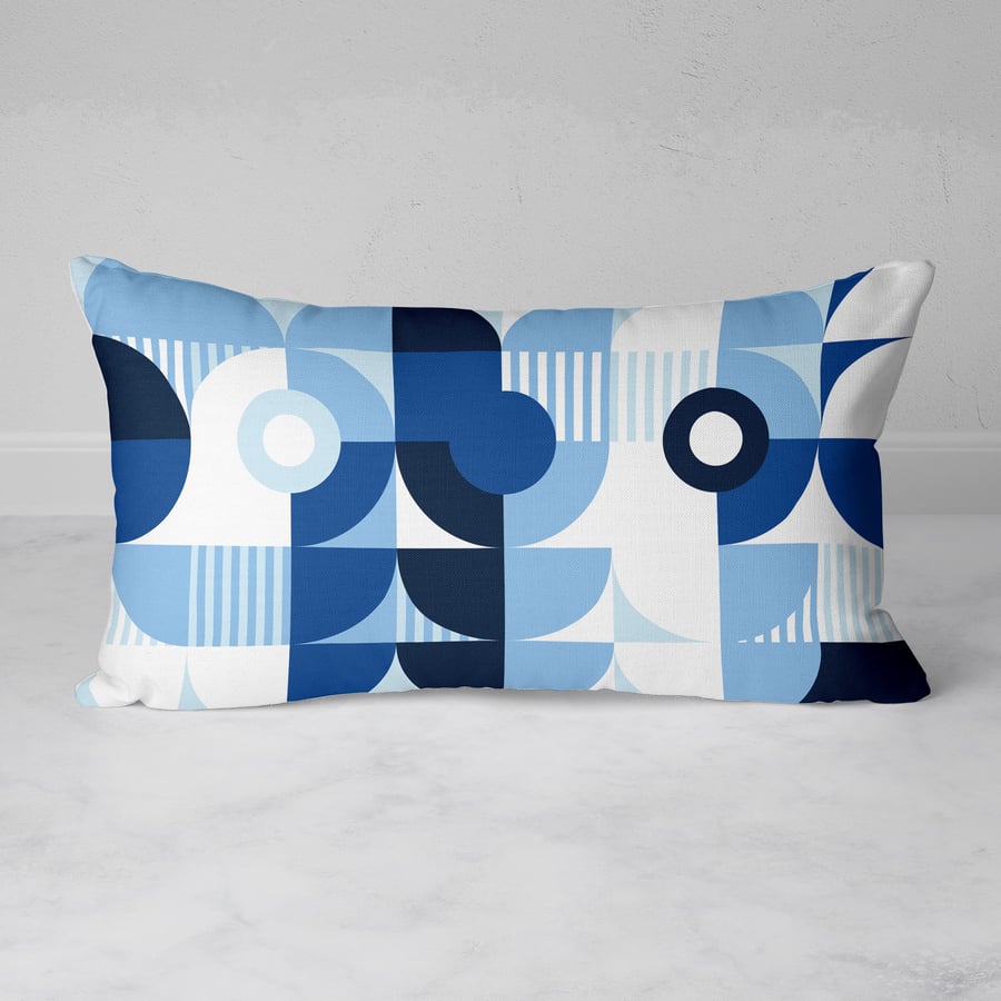 Image of Monochromatic Machine in Blue Rectangular Throw Pillow