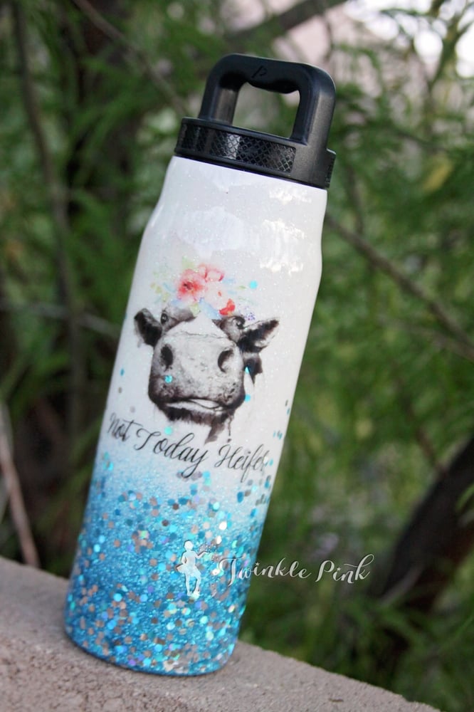 Funny cow not today heifer 24oz stainless steel waterbottle / Twinkle  Pink Couture
