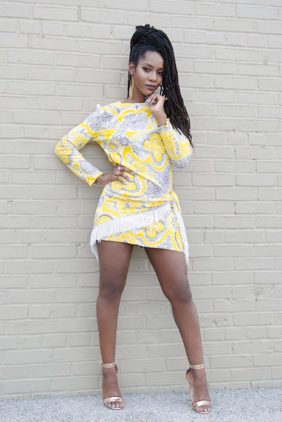 Image of Vintage Yellow Mod Mini Dress W/ Matching Fringe Scarf