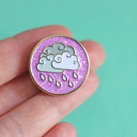 Image 5 of Purple Rain clouds, glitter enamel pin - badge - lapel pin