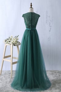 Image 2 of Pretty Green Lace Long Bridesmaid Dress, Tulle Junior Prom Dress