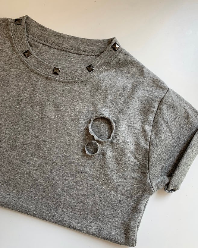Image of Grey Studded Distressed Tee 