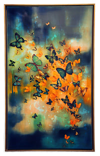 Image 1 of Original Canvas - Butterflies on Prussian Blue/Turquoise/Gold - 36" x 60"