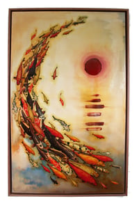 Image 1 of Original Canvas - Red Sun Koi - 30" x 48"