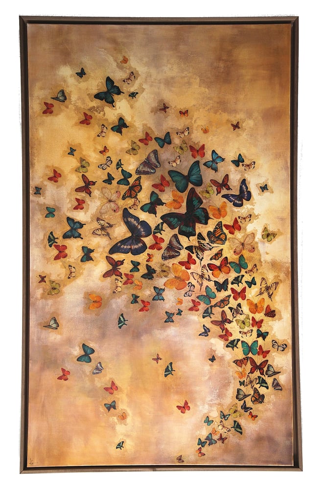 Image of Original Canvas - Butterflies on Warm Ochre - 36" x 60"