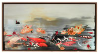 Image 1 of Original Canvas - Koi and Lilies on Grey/Black - 24" x 48"