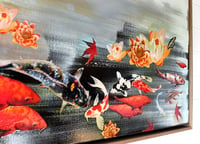 Image 4 of Original Canvas - Koi and Lilies on Grey/Black - 24" x 48"