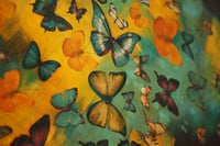 Image 3 of Original Canvas - Butterflies on Burnt Sienna/Turquoise/Yellow Ochre