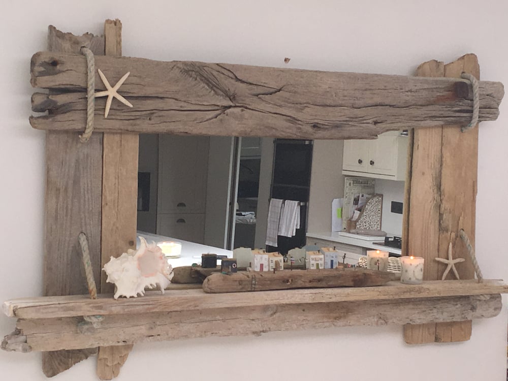 Image of Driftwood style distressed timber framed mirrors.