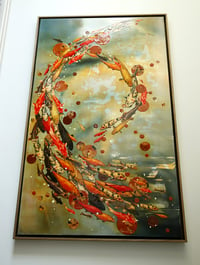 Image 2 of Original Canvas - Koi on Ochre/Blue-Grey/Burnt Sienna - 36" x 60"