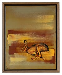 Image 1 of Original Canvas - Running Hare on Grey/Burnt Sienna/White - 11" x 14"