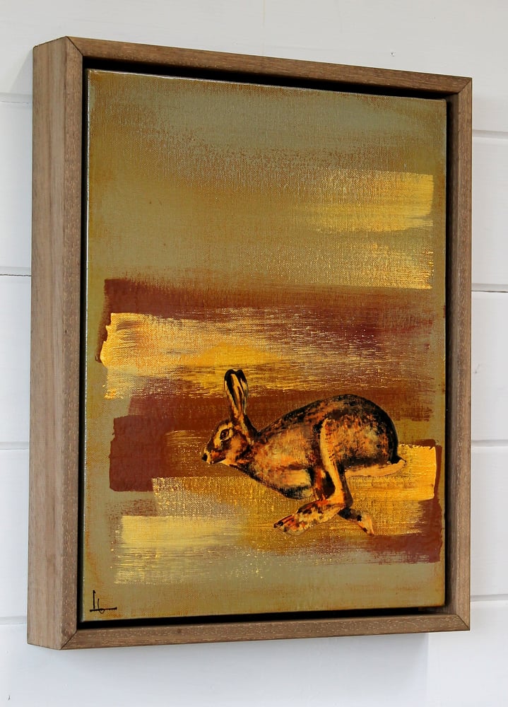Image of Original Canvas - Running Hare on Grey/Burnt Sienna/White - 11" x 14"