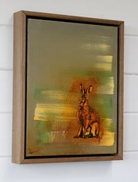 Image 2 of Original Canvas - Sitting Hare on Grey/White/Sap Green - 11" x 14"