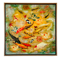 Image 1 of Original Canvas - Koi and Lilies with Reflections of Honesty - 30" x 30"