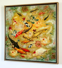 Image 2 of Original Canvas - Koi and Lilies with Reflections of Honesty - 30" x 30"