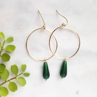 Image 1 of Emerald Czech glass drop hoops