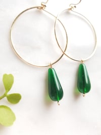 Image 2 of Emerald Czech glass drop hoops