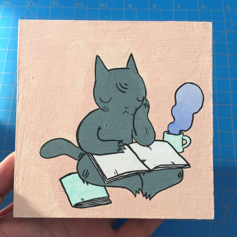 Image of Cat Dozing off while Reading Painting 