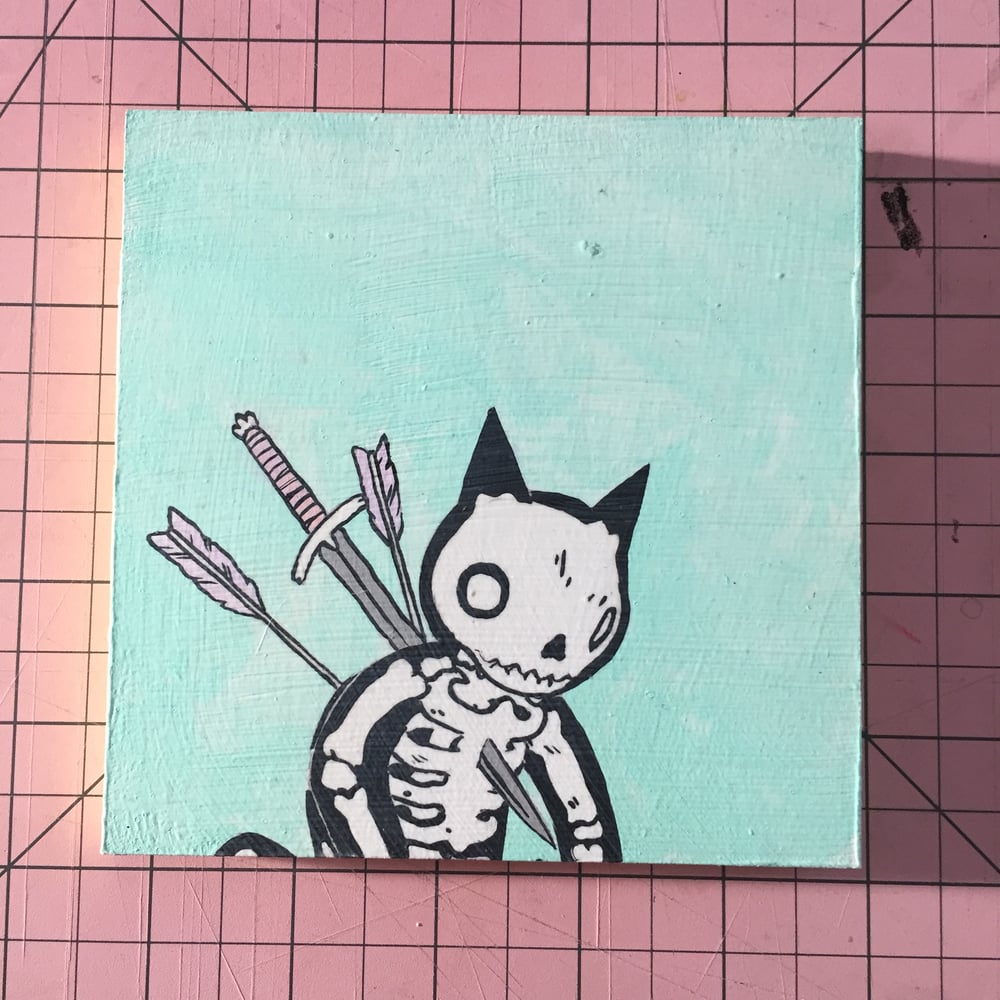 Image of Sad Skeleton Cat Painting 