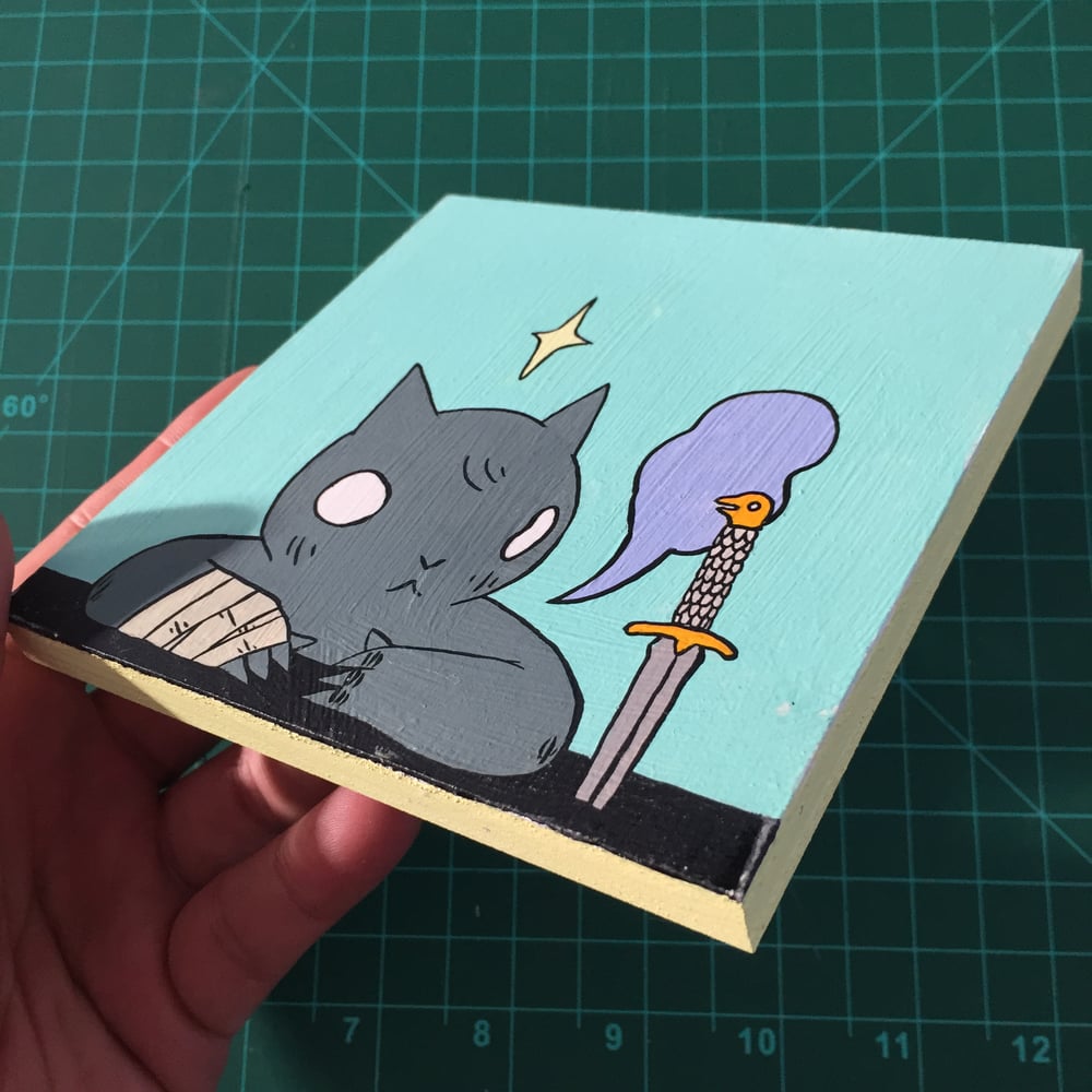 Image of Cat with Knife in Table Painting 