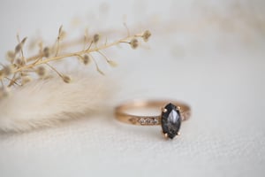 Image of 18ct rose gold marquise rose cut diamond ring (IOW117)