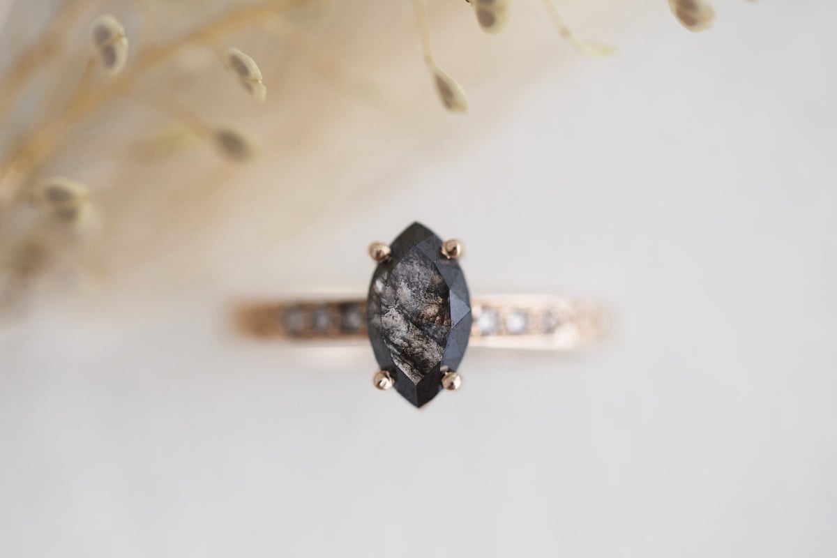 Image of 18ct rose gold marquise rose cut diamond ring (IOW117)