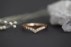 Image of 18ct rose gold white diamond set wishbone (chevron) ring