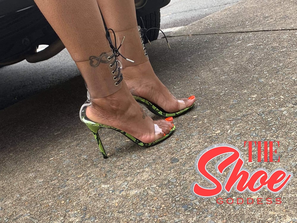 "NeNe" Neon laced snakeskin heels