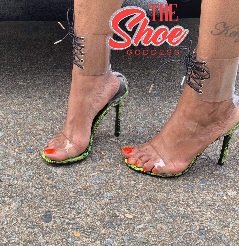 "NeNe" Neon laced snakeskin heels