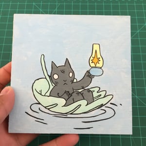 Image of Cat Floating on Leaf Painting 