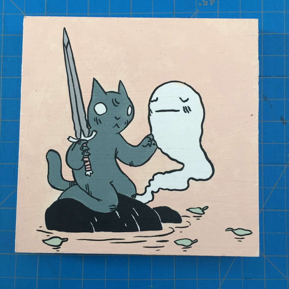 Image of Cat with Sword and Ghost Painting 