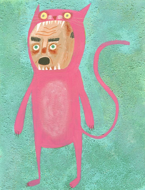 Image of Self-portrait in a cat suit. Original painting.