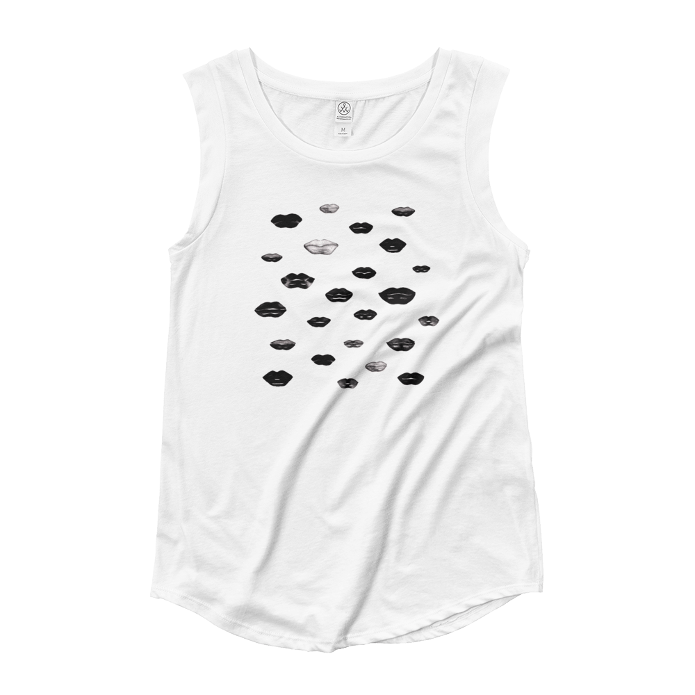 Image of Tank Muscle Tee - Floating Lips - Black White Gray