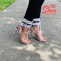 Image 1 of "Winnie" White snakeskin clear heels