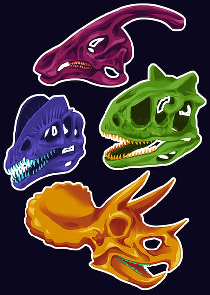 Image of Neon Dino Skull Stickers
