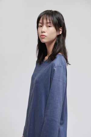 Image of TRAN - 條紋七分䄂洋裝 (藍) 