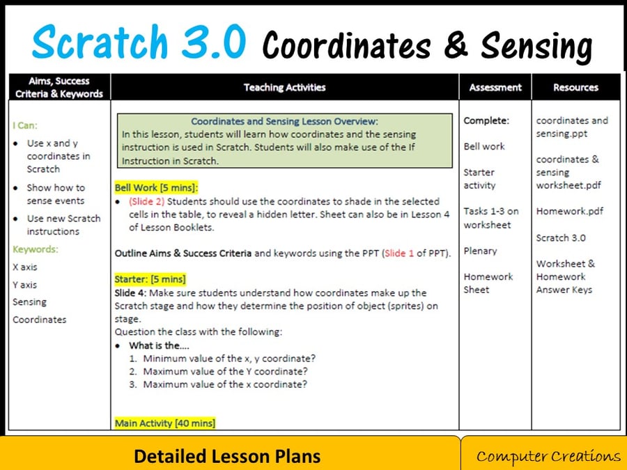 Image of Scratch Coding Programming - Coordinates & Sensing Lesson (Scratch 3.0)