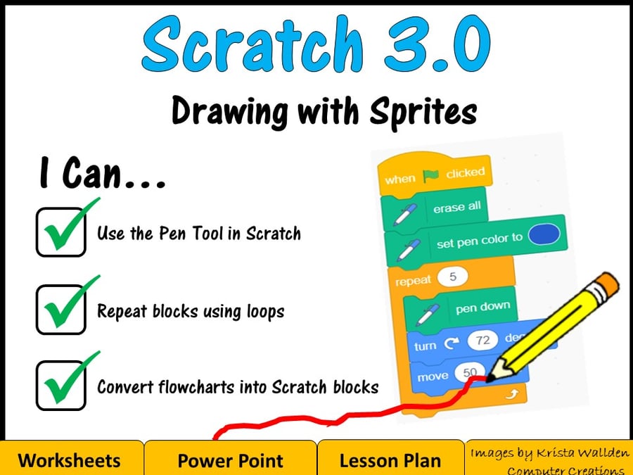 Image of Scratch Coding Programming - Drawing with Sprites Lesson (Scratch 3.0)