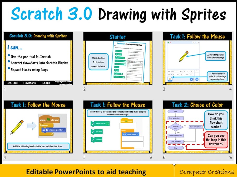 Image of Scratch Coding Programming - Drawing with Sprites Lesson (Scratch 3.0)