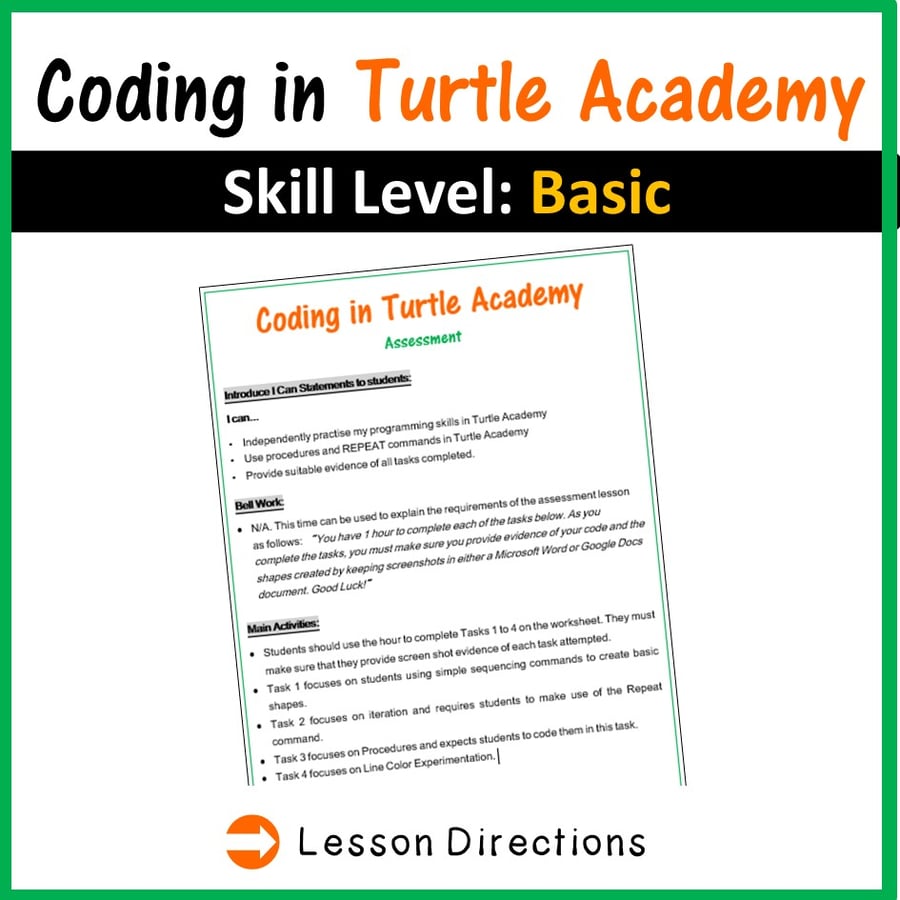 Image of Coding in Turtle Academy: Assessment Lesson (Coding & Maths)