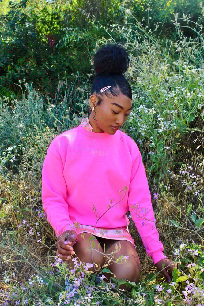 Image of Yahzmine Pullover Crew Neck Sweatshirt (Flamingo Pink)