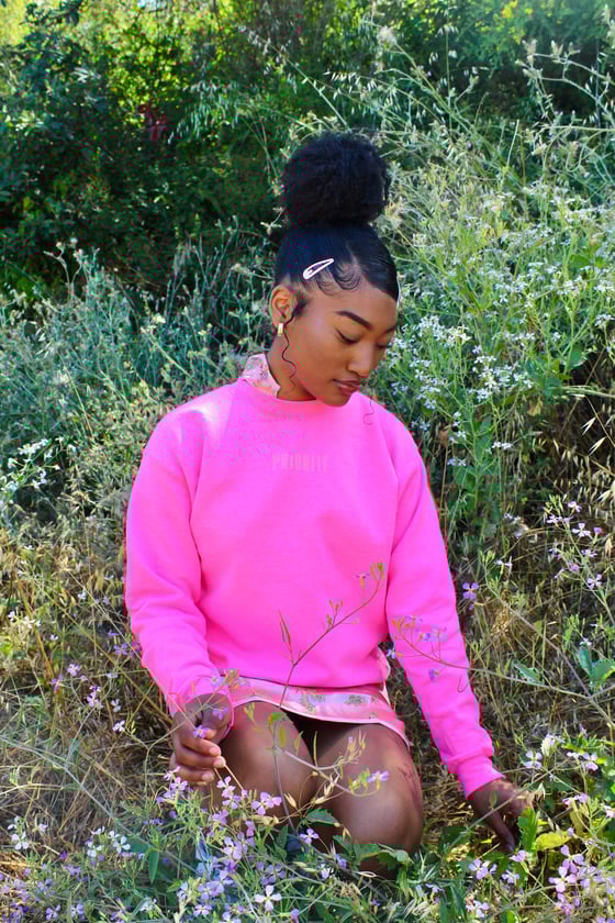 Image of Yahzmine Pullover Crew Neck Sweatshirt (Flamingo Pink)