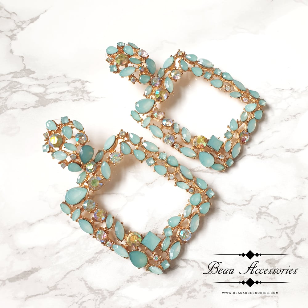 Image of Sea Green Rhinestone Earrings