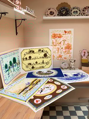 Image of Peach Toile - large Giclee print