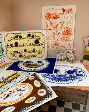 Image of Peach Toile - large Giclee print